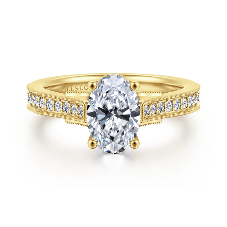 Favola - 14K Yellow Gold Oval Lotus Diamond Engagement Ring - 0.25 ct - Shot 1