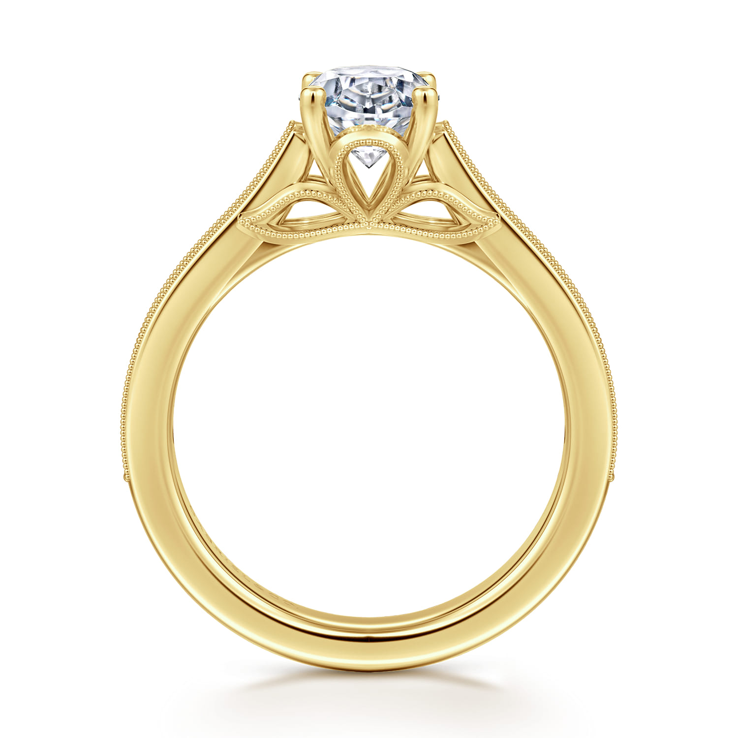 Favola - 14K Yellow Gold Oval Lotus Diamond Engagement Ring - 0.25 ct - Shot 2