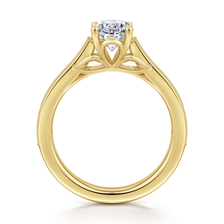 Favola - 14K Yellow Gold Oval Lotus Diamond Engagement Ring - 0.25 ct - Shot 2