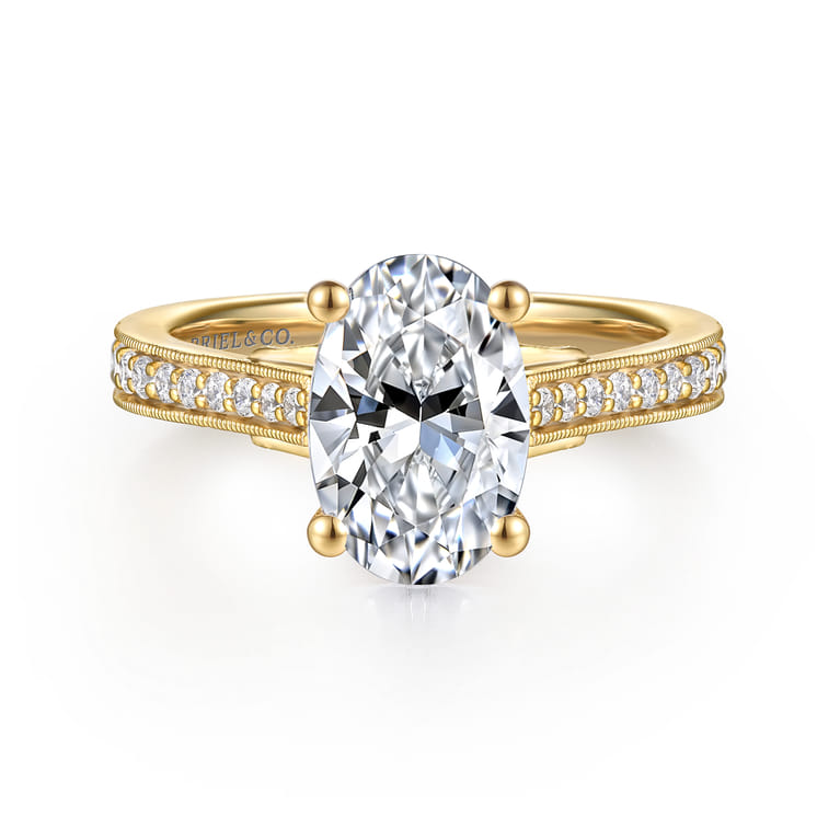 Favola - 14K Yellow Gold Oval Lotus Diamond Engagement Ring - 0.25 ct - Shot 1