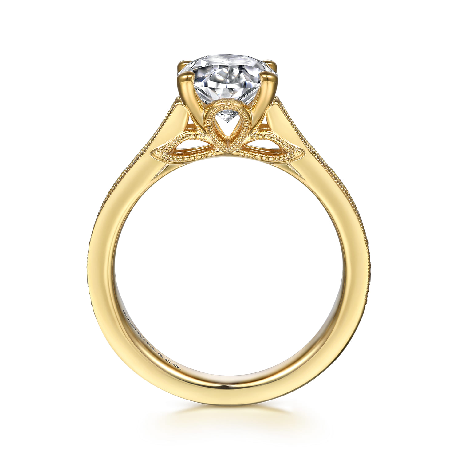 Favola - 14K Yellow Gold Oval Lotus Diamond Engagement Ring - 0.25 ct - Shot 2