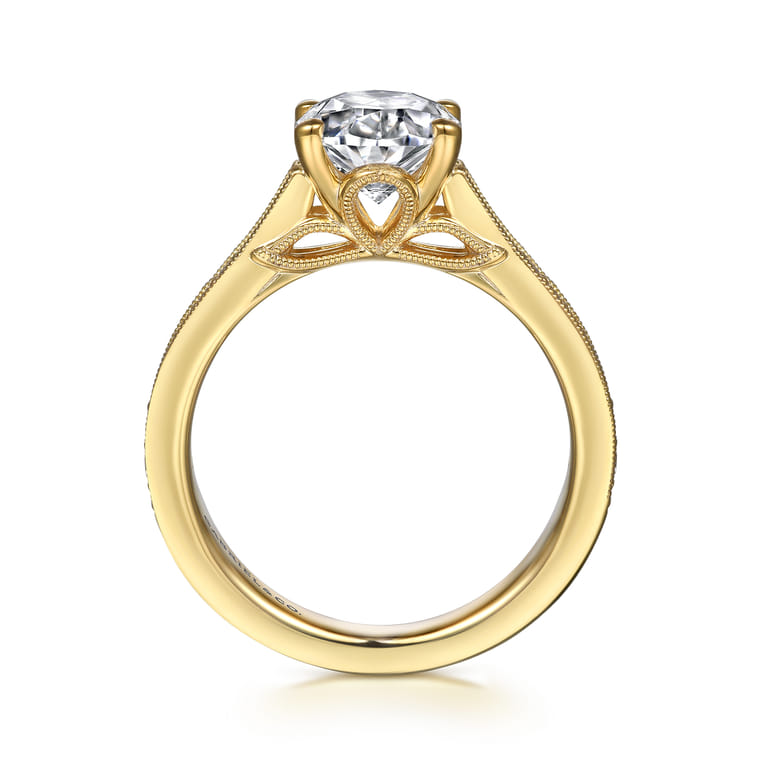 Favola - 14K Yellow Gold Oval Lotus Diamond Engagement Ring - 0.25 ct - Shot 2
