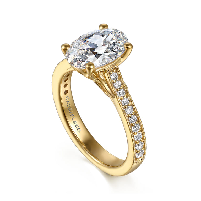 Favola - 14K Yellow Gold Oval Lotus Diamond Engagement Ring - 0.25 ct - Shot 3