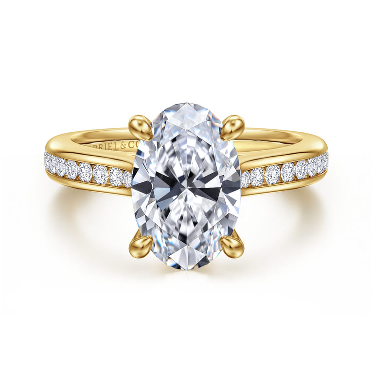 Olya - 14K Yellow Gold Oval Channel Set Cathedral Diamond Engagement Ring - 0.25 ct - Shot 1