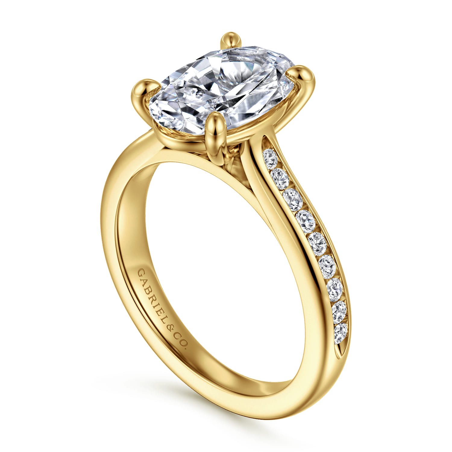 Olya - 14K Yellow Gold Oval Channel Set Cathedral Diamond Engagement Ring - 0.25 ct - Shot 3