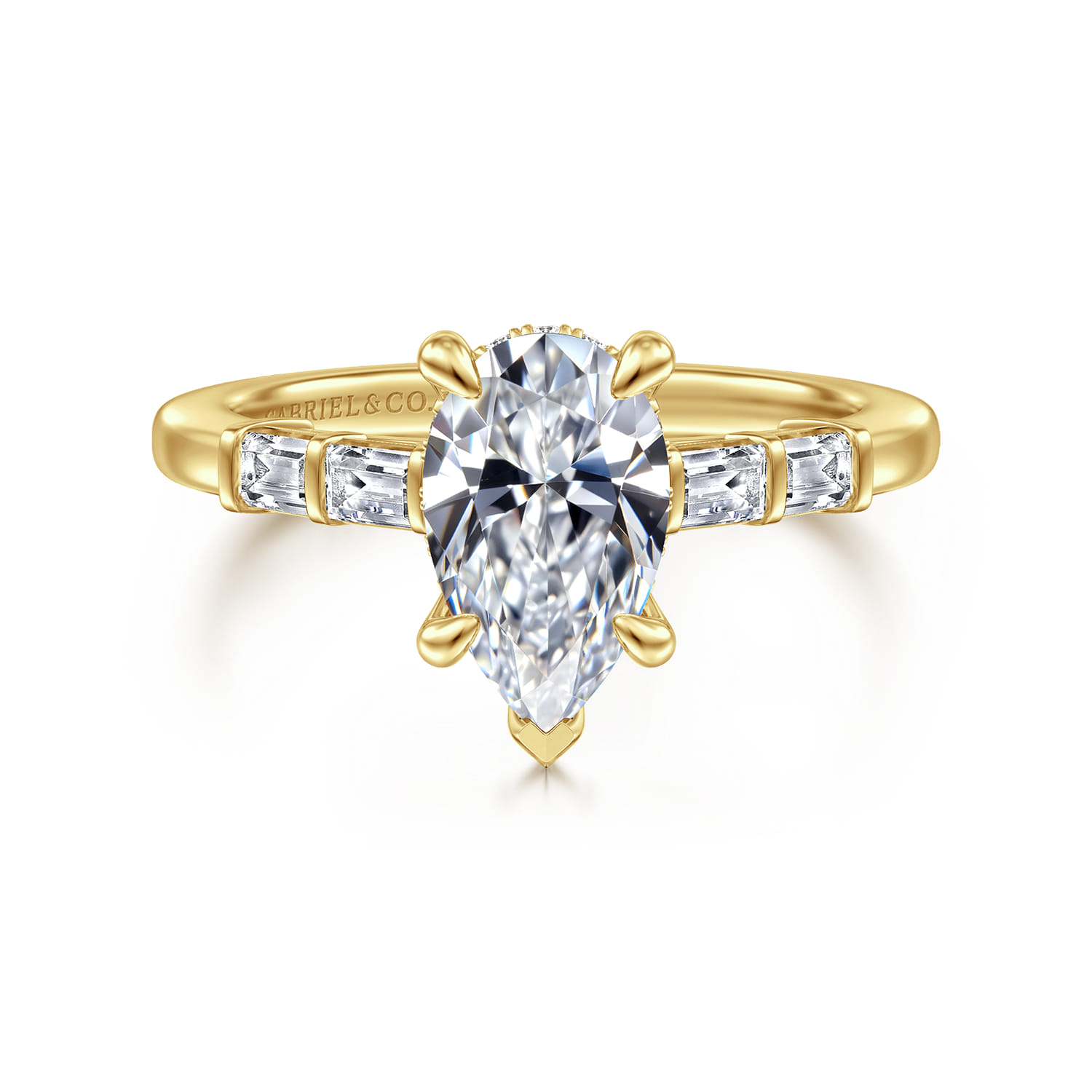 Eva - 14K Yellow Gold Pear Shape Diamond Engagement Ring - 0.3 ct - Shot 1