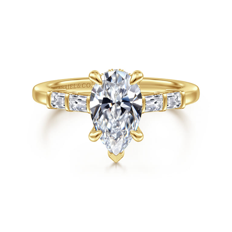 Eva - 14K Yellow Gold Pear Shape Diamond Engagement Ring - 0.3 ct - Shot 1