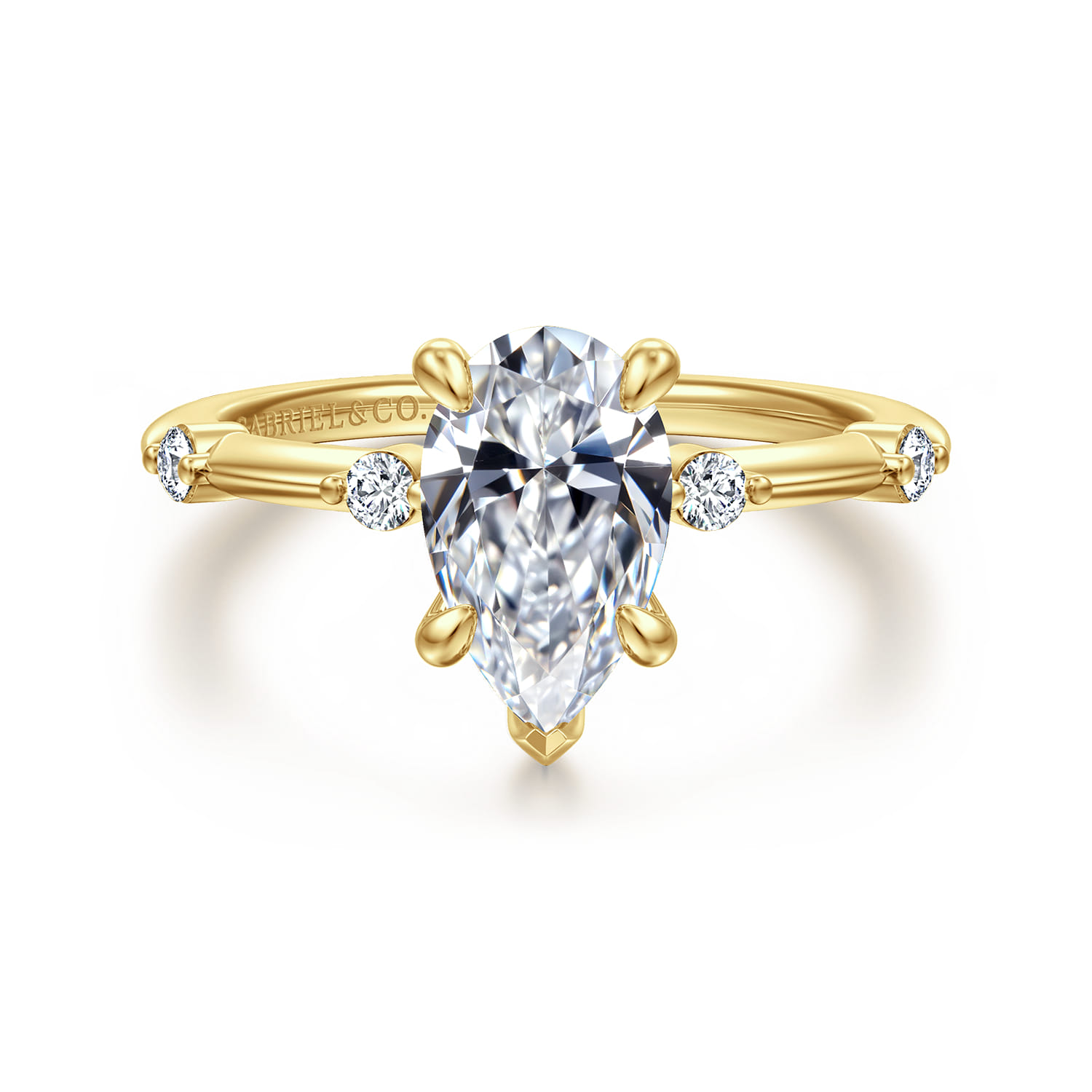 Frances - 14K Yellow Gold Pear Shape Diamond Engagement Ring - 0.12 ct - Shot 1