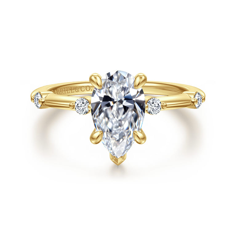 Frances - 14K Yellow Gold Pear Shape Diamond Engagement Ring - 0.12 ct - Shot 1