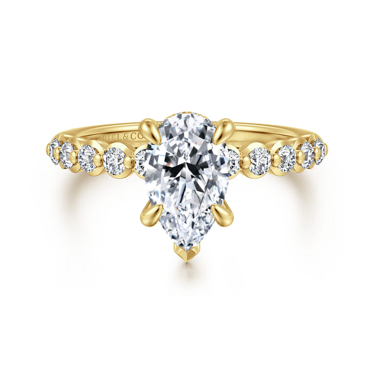 Kim - 14K Yellow Gold Pear Shape Diamond Engagement Ring - 0.4 ct - Shot 1