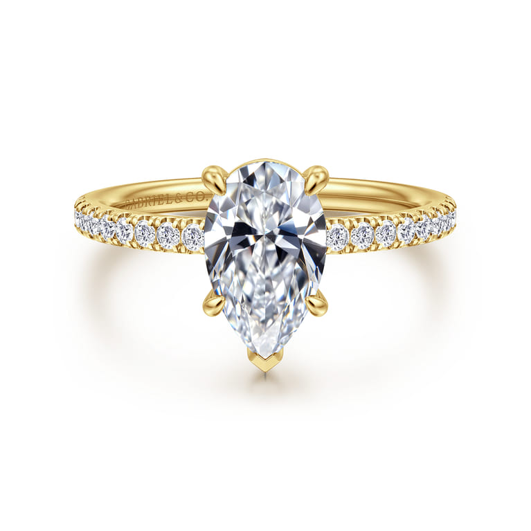 Twain - 14K Yellow Gold Pear Shape Diamond Engagement Ring - 0.2 ct - Shot 1