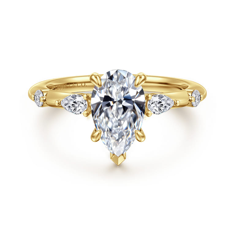 Carinna - 14K Yellow Gold Pear Shape Diamond Engagement Ring - 0.23 ct - Shot 1