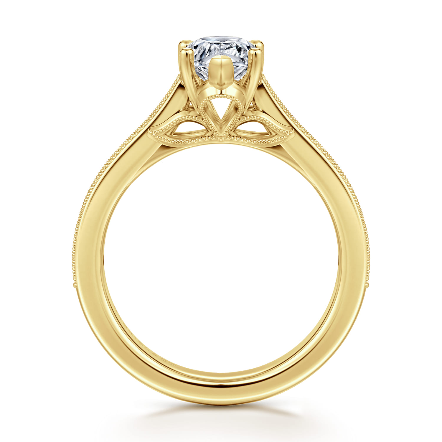 Favola - 14K Yellow Gold Pear Shape Lotus Diamond Engagement Ring - 0.25 ct - Shot 2