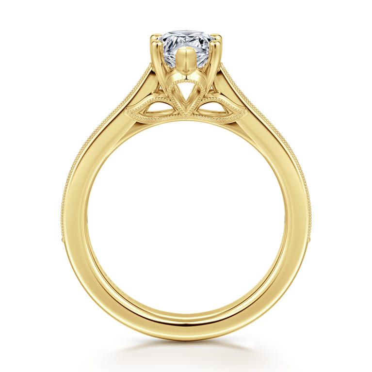 Favola - 14K Yellow Gold Pear Shape Lotus Diamond Engagement Ring - 0.25 ct - Shot 2