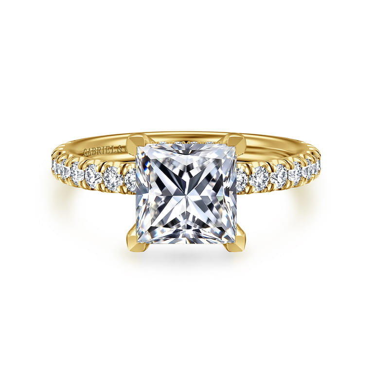 Amira - 14K Yellow Gold Princess Cut Diamond Engagement Ring - 0.52 ct - Shot 1