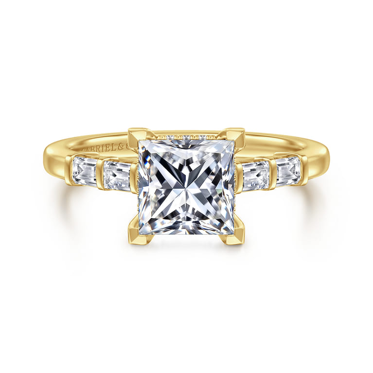Eva - 14K Yellow Gold Princess Cut Diamond Engagement Ring - 0.3 ct - Shot 1