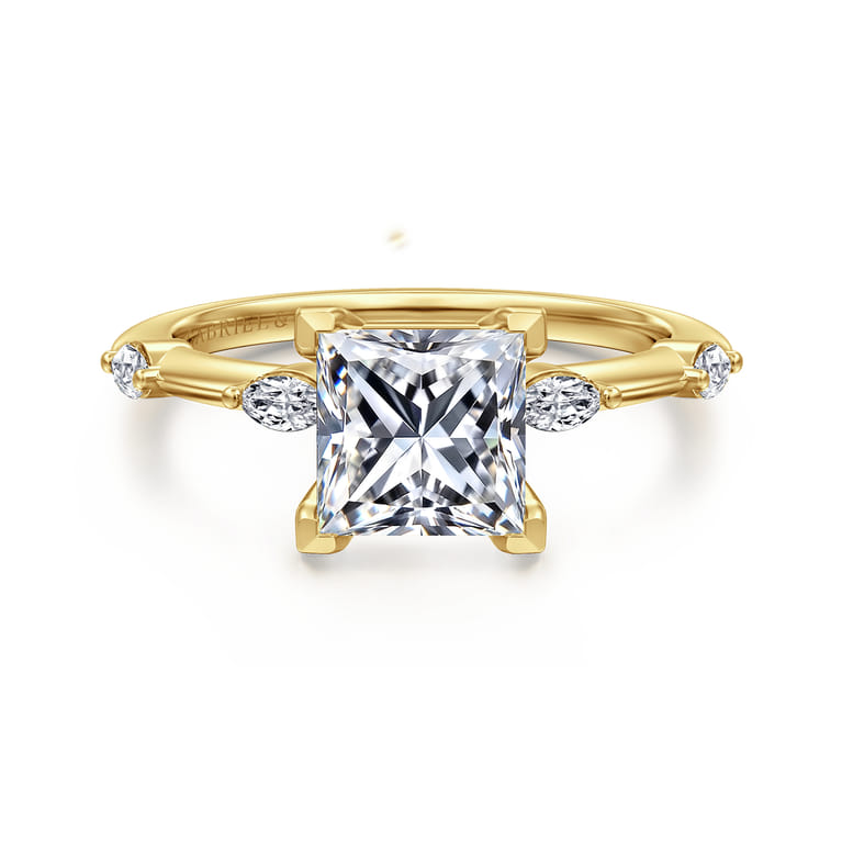 Marline - 14K Yellow Gold Princess Cut Diamond Engagement Ring - 0.17 ct - Shot 1