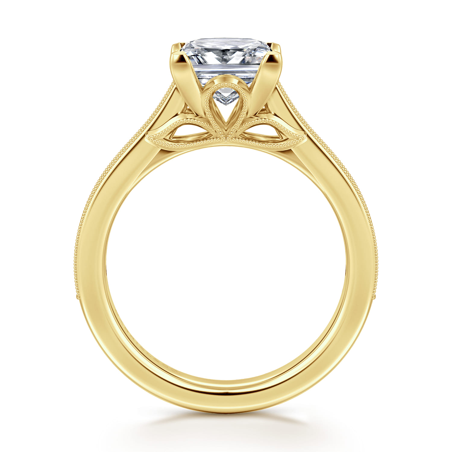 Favola - 14K Yellow Gold Princess Cut Lotus Diamond Engagement Ring - 0.25 ct - Shot 2