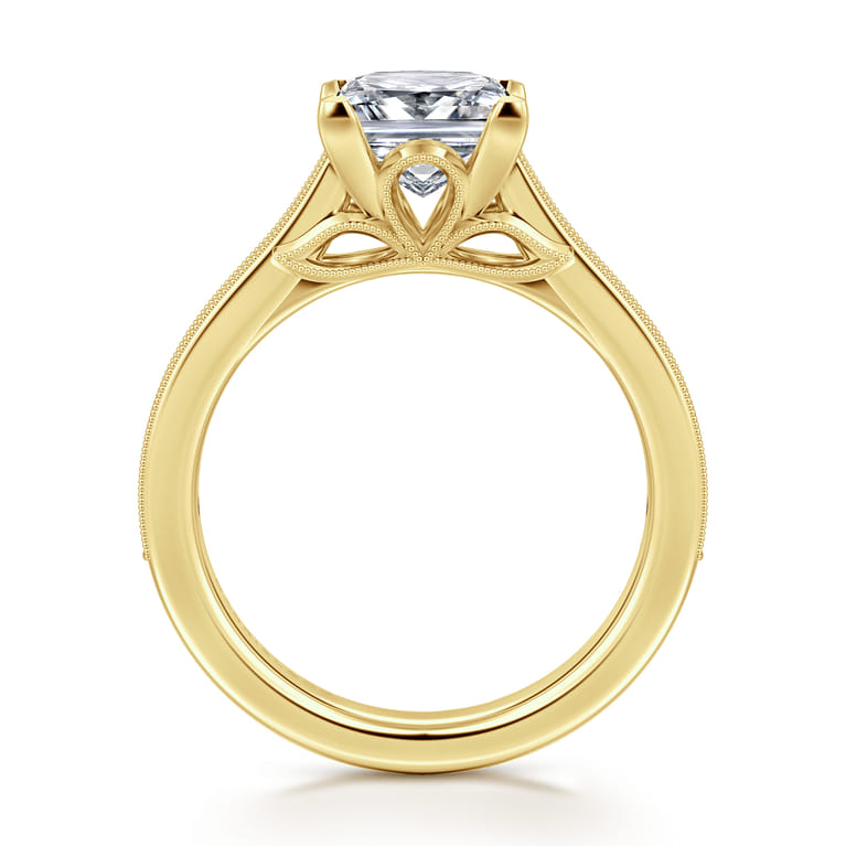 Favola - 14K Yellow Gold Princess Cut Lotus Diamond Engagement Ring - 0.25 ct - Shot 2