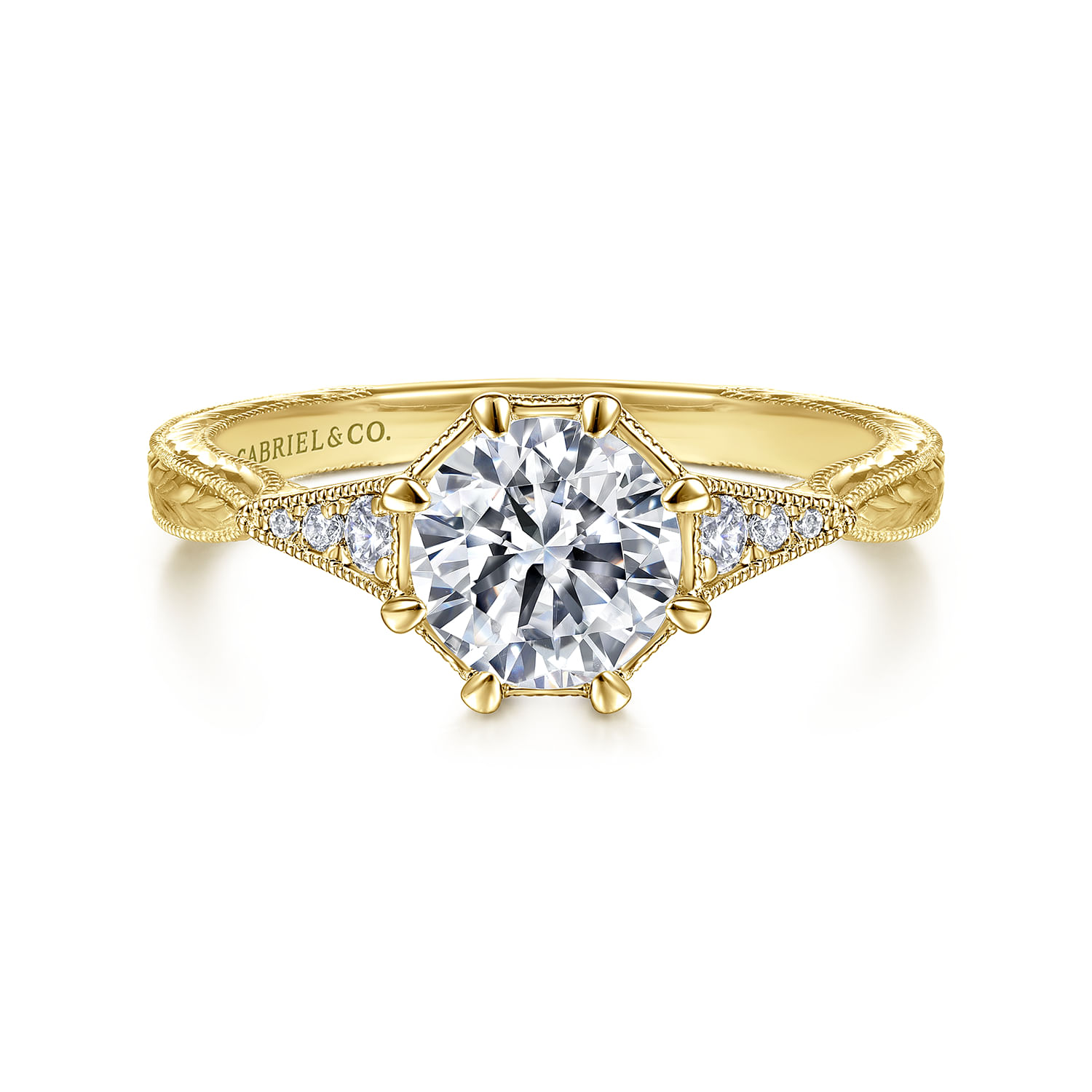 Sanna - Vintage Inspired 14K Yellow Gold Round Diamond Channel Set Engagement Ring - 0.09 ct - Shot 1