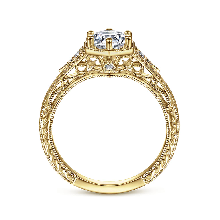 Priya - Vintage Inspired 14K Yellow Gold Round Diamond Engagement Ring - 0.06 ct - Shot 2