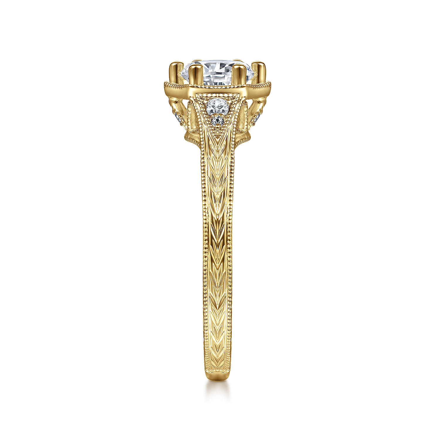 Priya - Vintage Inspired 14K Yellow Gold Round Diamond Engagement Ring - 0.06 ct - Shot 5