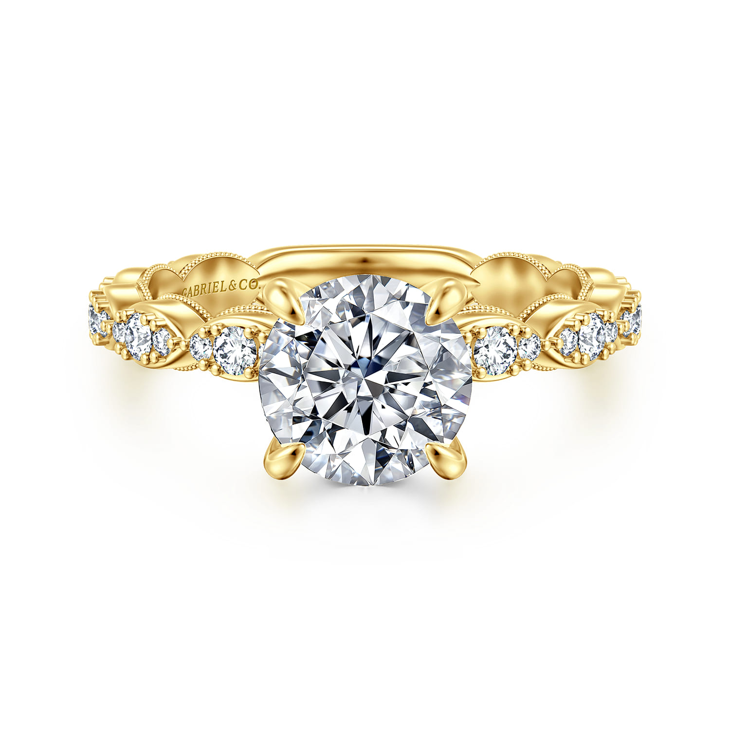 Senia - Vintage Inspired 14K Yellow Gold Round Diamond Engagement Ring - 0.4 ct - Shot 1