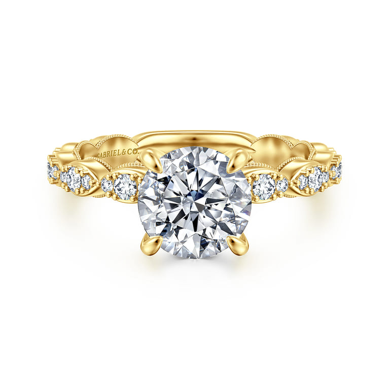 Senia - Vintage Inspired 14K Yellow Gold Round Diamond Engagement Ring - 0.4 ct - Shot 1