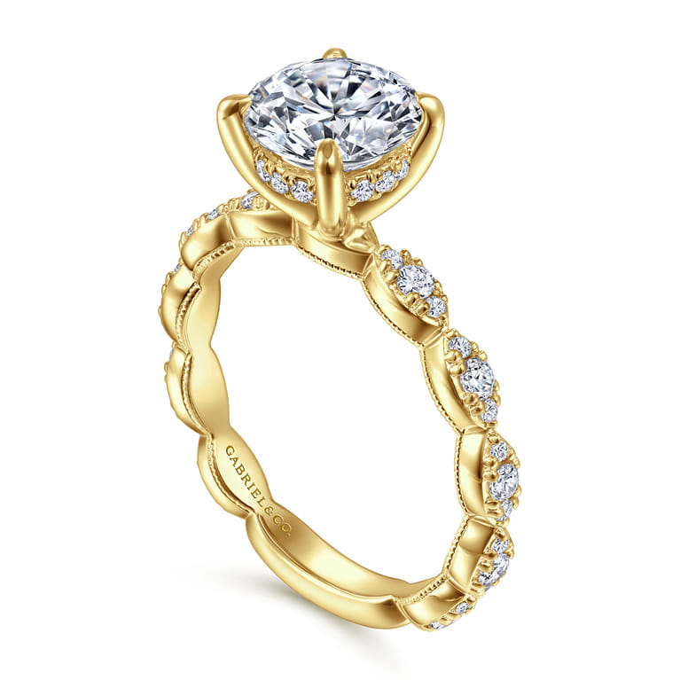 Senia - Vintage Inspired 14K Yellow Gold Round Diamond Engagement Ring - 0.4 ct - Shot 3