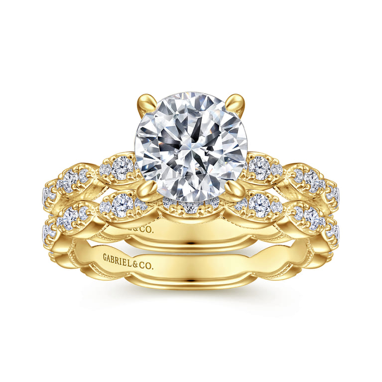 Senia - Vintage Inspired 14K Yellow Gold Round Diamond Engagement Ring - 0.4 ct - Shot 4