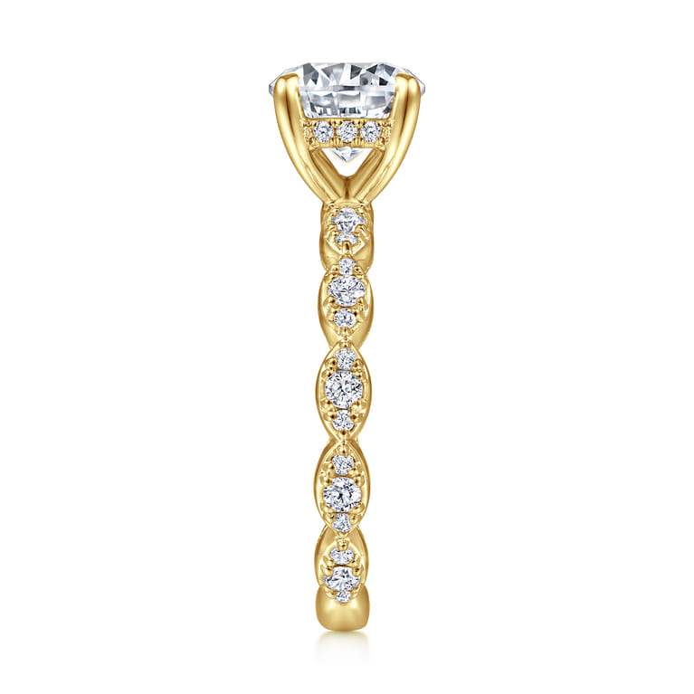 Senia - Vintage Inspired 14K Yellow Gold Round Diamond Engagement Ring - 0.4 ct - Shot 5