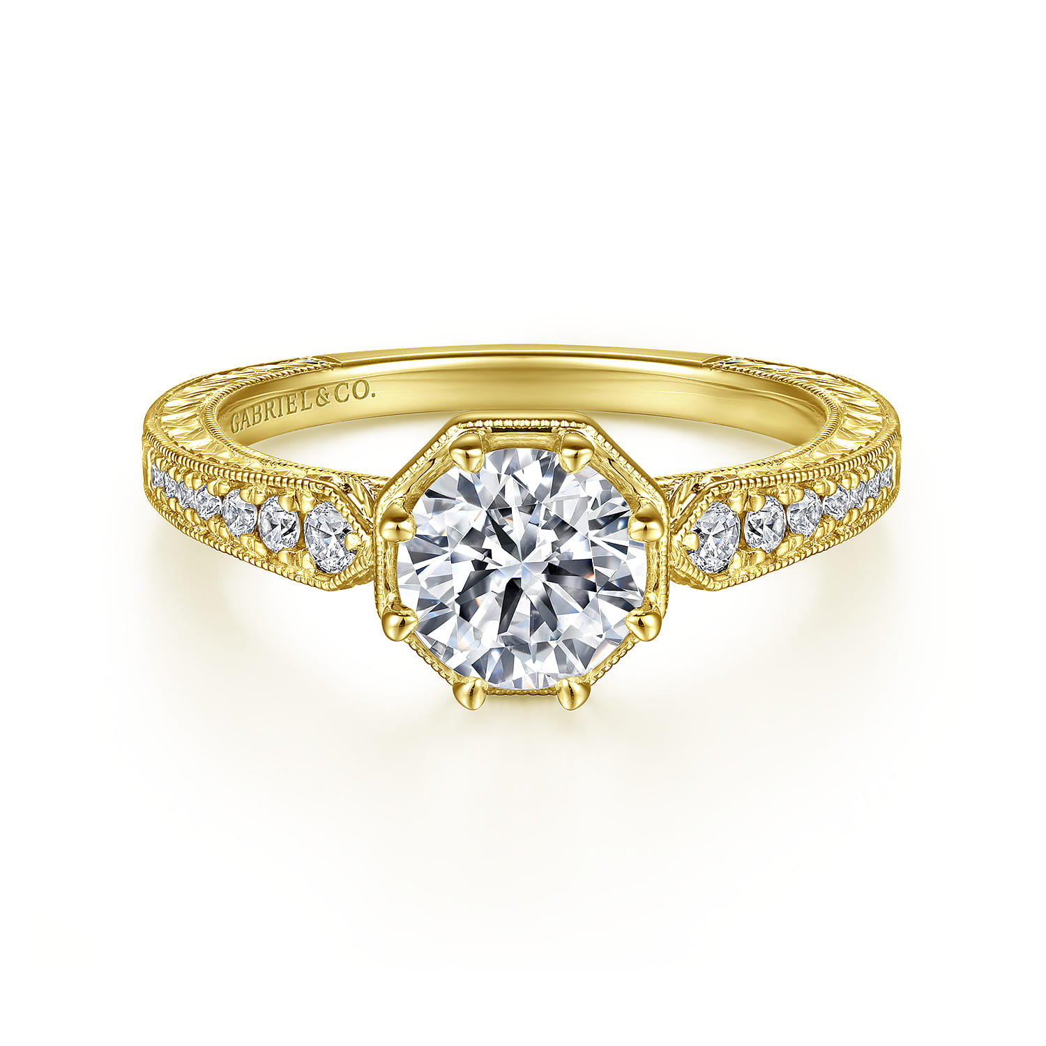 14K Yellow Gold Round Diamond Engagement Ring - 0.22 ct - Shot 1