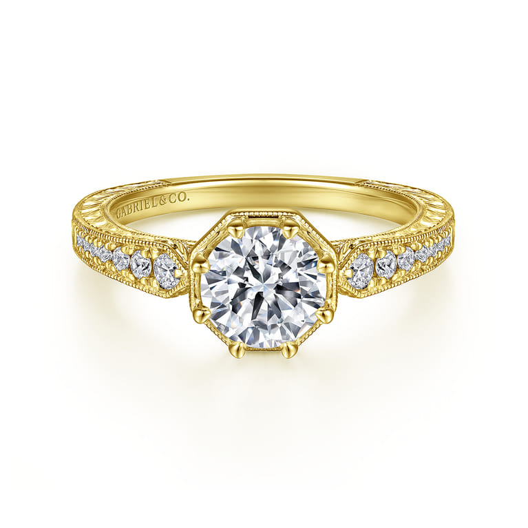 14K Yellow Gold Round Diamond Engagement Ring - 0.22 ct - Shot 1