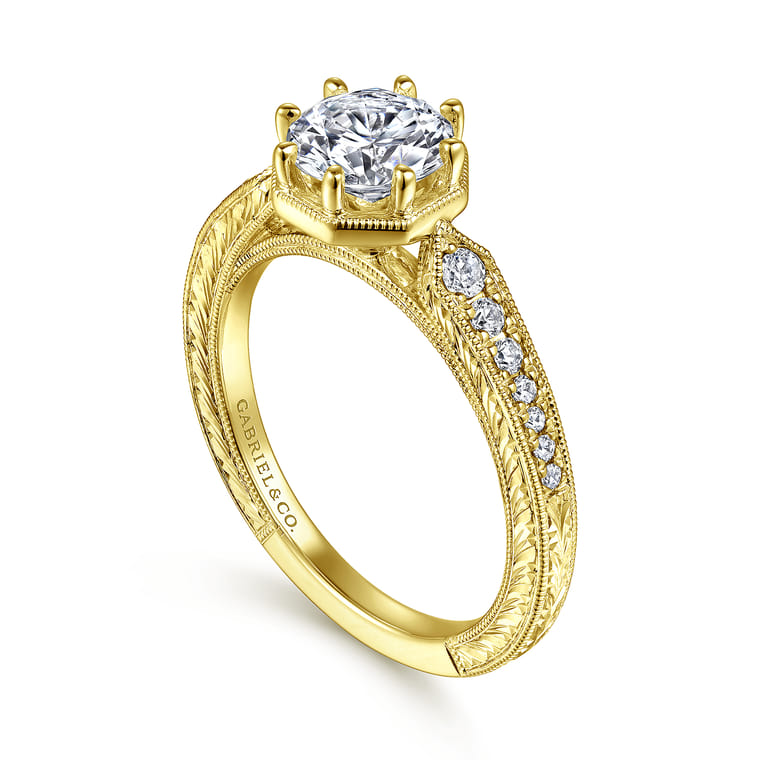 14K Yellow Gold Round Diamond Engagement Ring - 0.22 ct - Shot 3