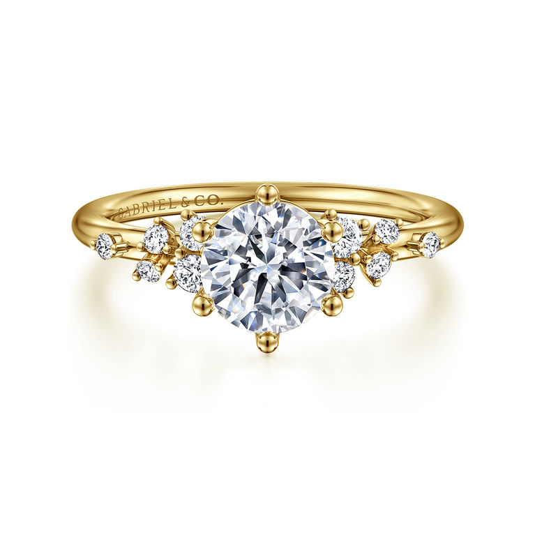 Reena - 14K Yellow Gold 6 Prong Round Diamond Engagement Ring - 0.18 ct