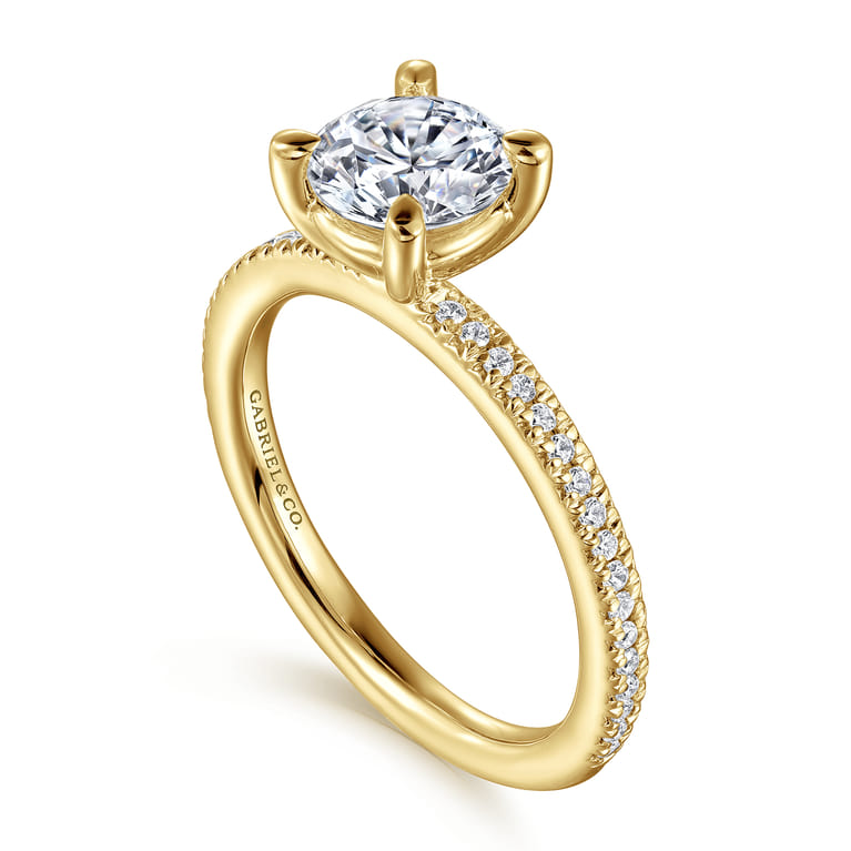 Amena - 14K Yellow Gold Round Diamond Engagement Ring - 0.14 ct - Shot 3