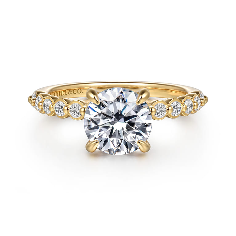 Leya - 14K Yellow Gold Bezel Prong Set Round Diamond Engagement Ring - 0.4 ct - Shot 1