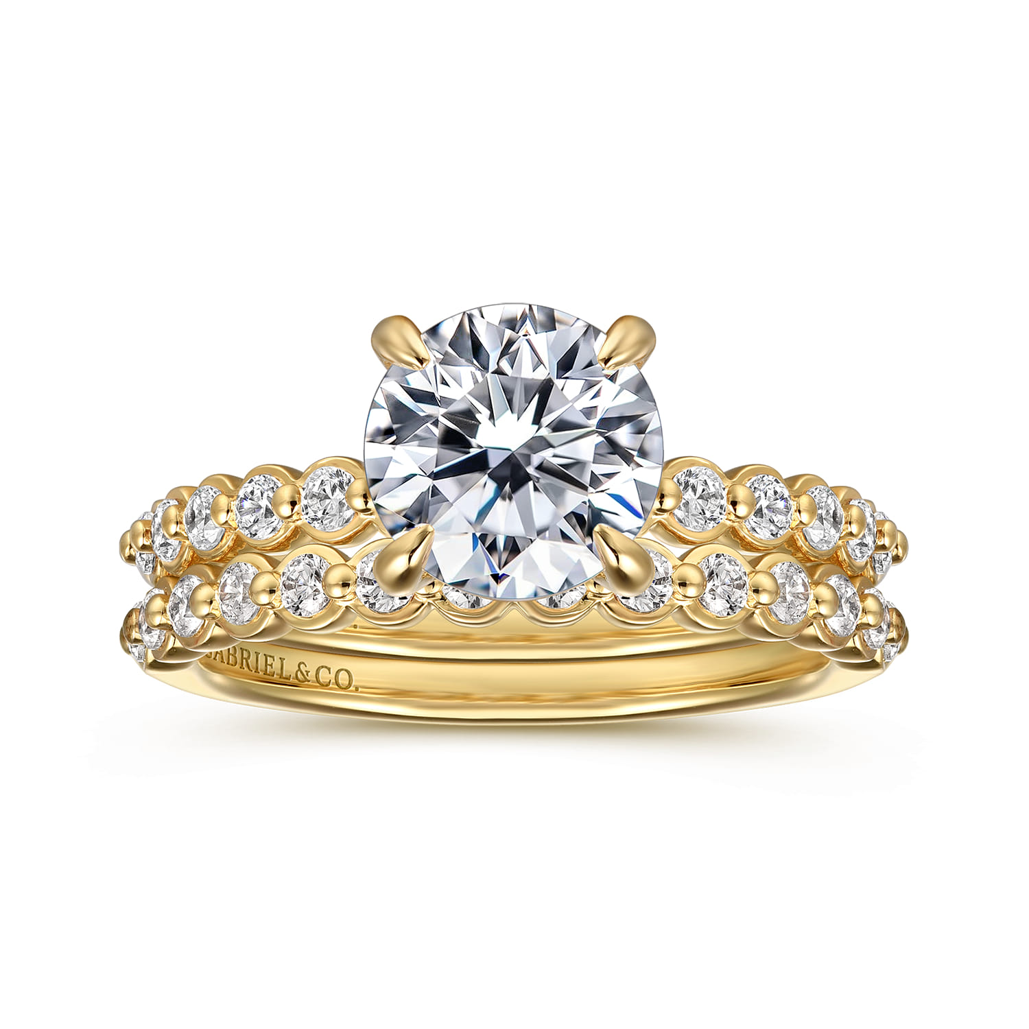 Leya - 14K Yellow Gold Bezel Prong Set Round Diamond Engagement Ring - 0.4 ct - Shot 4