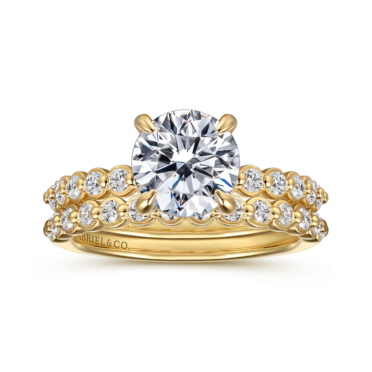 Leya - 14K Yellow Gold Bezel Prong Set Round Diamond Engagement Ring - 0.4 ct - Shot 4