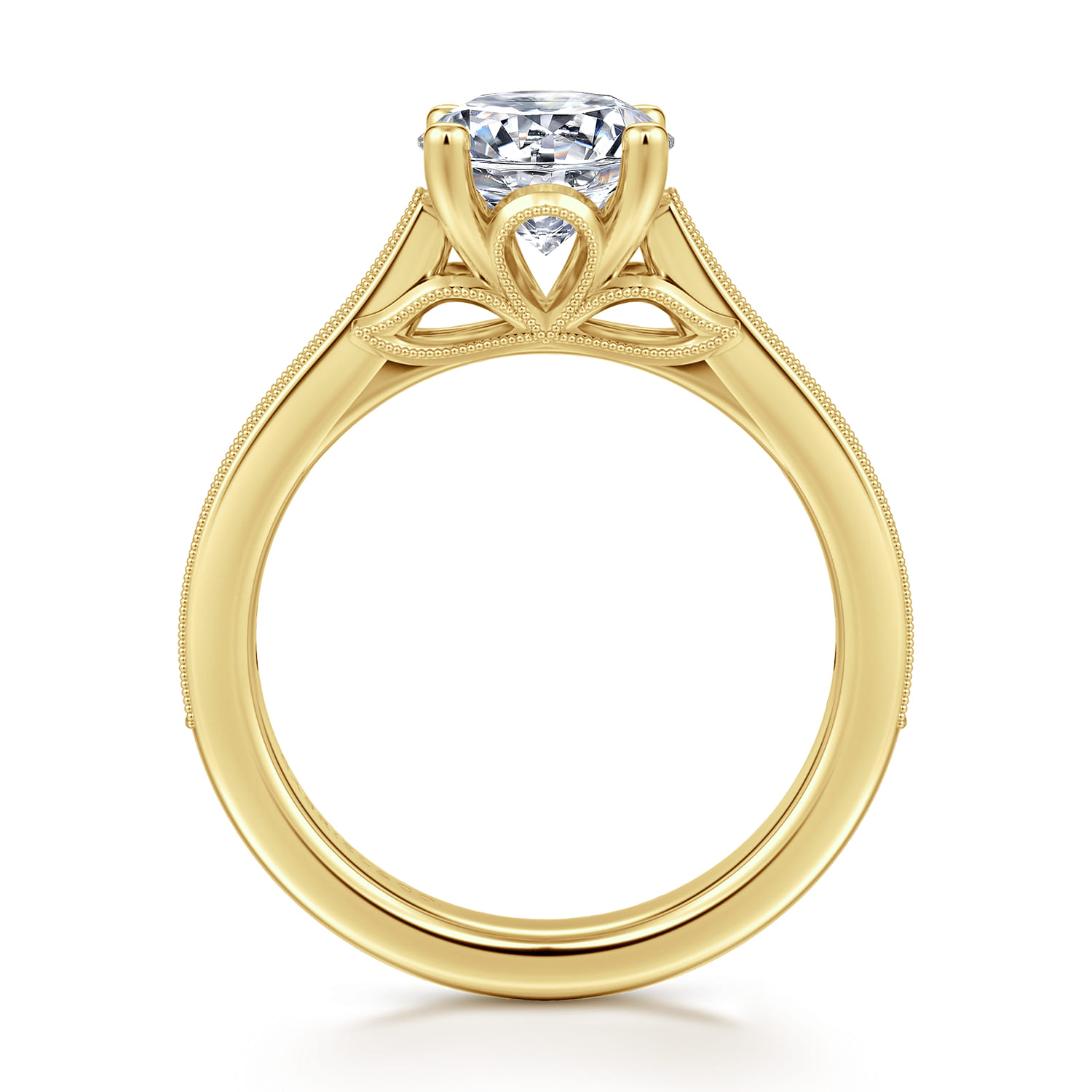 Favola - 14K Yellow Gold Round Lotus Diamond Engagement Ring - 0.25 ct - Shot 2