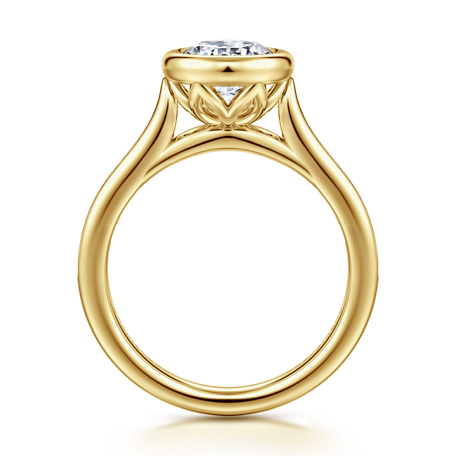 Amoria - 14K Yellow Gold Bezel Set Round Diamond Engagement Ring - 0.18 ct - Shot 2