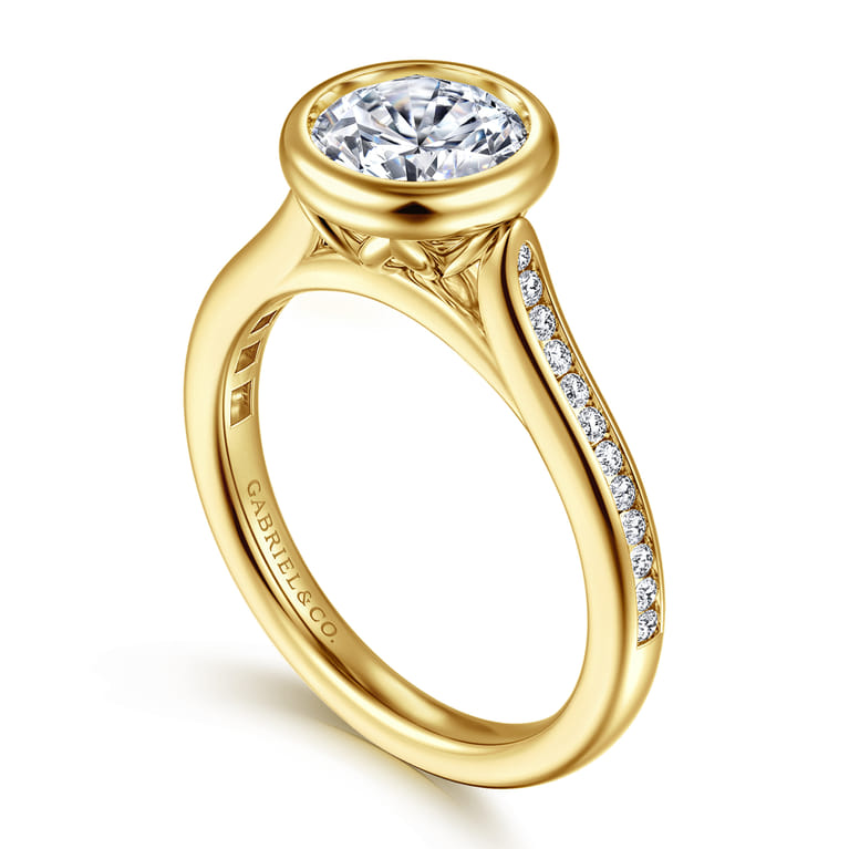 Amoria - 14K Yellow Gold Bezel Set Round Diamond Engagement Ring - 0.18 ct - Shot 3