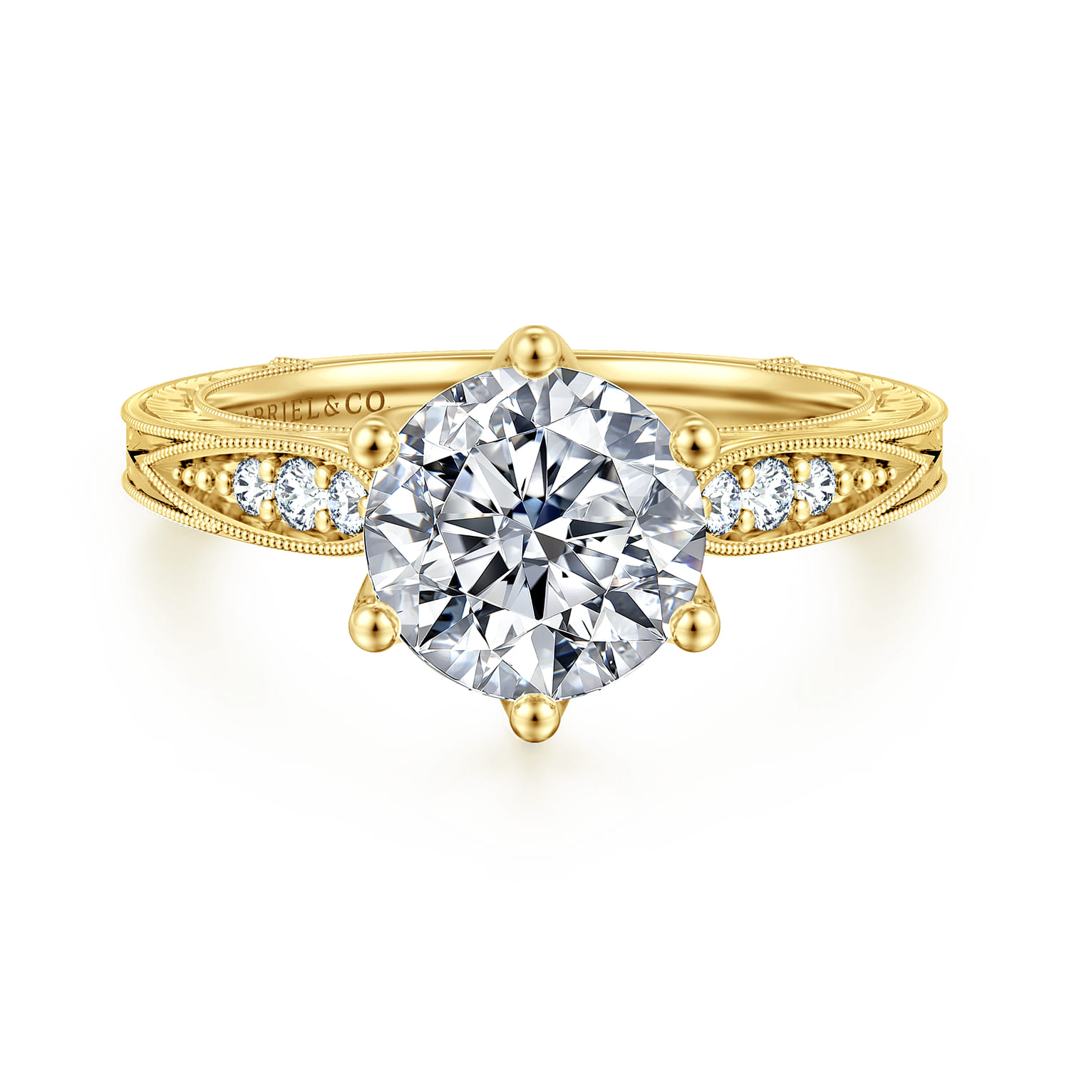 Genevieve - Vintage Inspired 14K Yellow Gold Round Diamond Engagement Ring - 0.1 ct - Shot 1