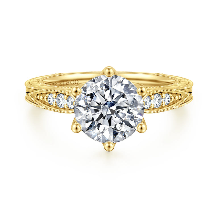 Genevieve - Vintage Inspired 14K Yellow Gold Round Diamond Engagement Ring - 0.1 ct - Shot 1
