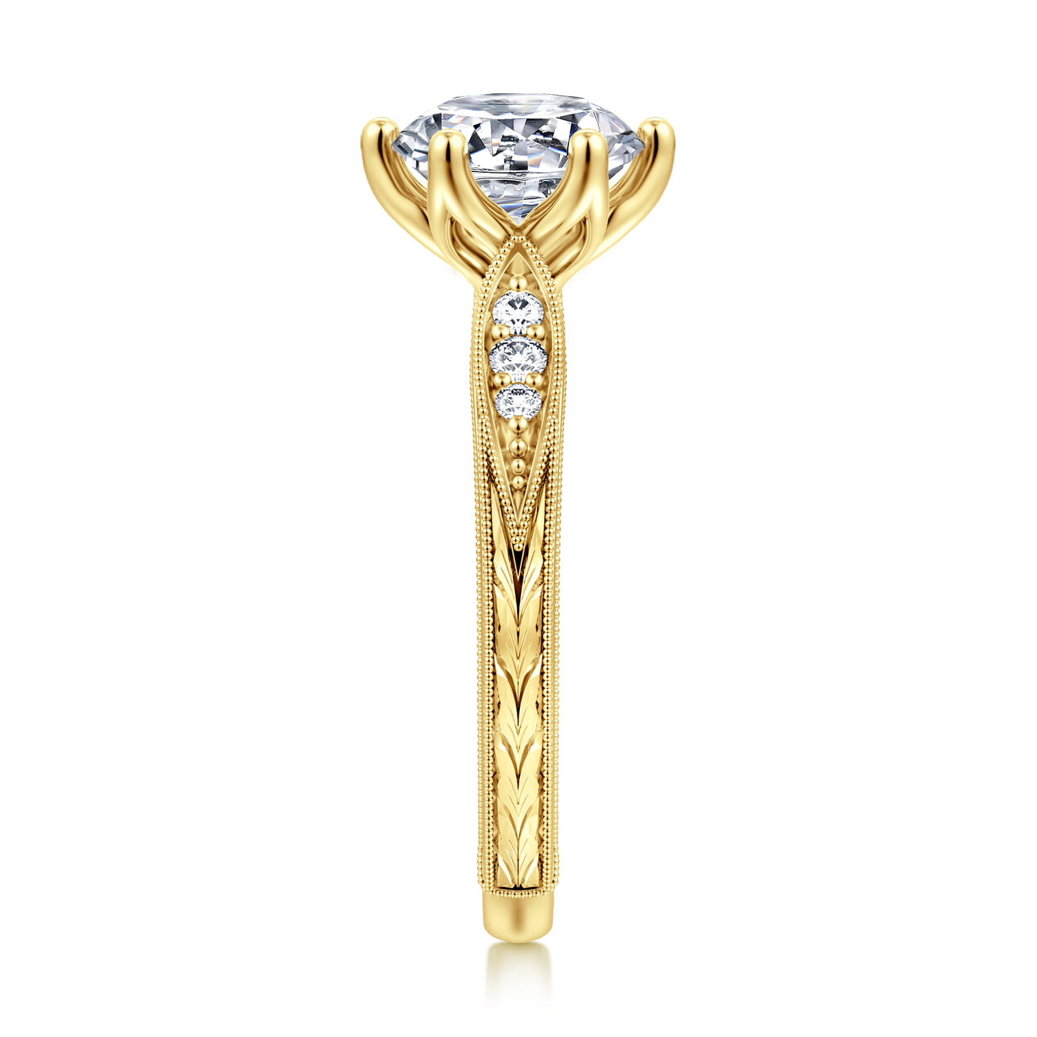 Genevieve - Vintage Inspired 14K Yellow Gold Round Diamond Engagement Ring - 0.1 ct - Shot 4
