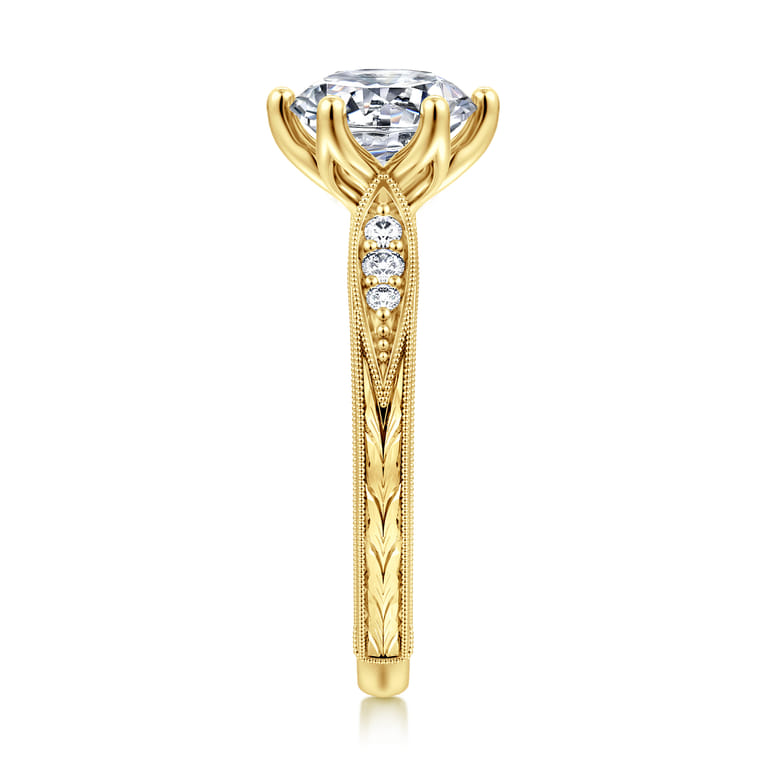 Genevieve - Vintage Inspired 14K Yellow Gold Round Diamond Engagement Ring - 0.1 ct - Shot 4