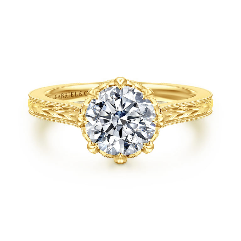 Connie - Vintage Inspired 14K Yellow Gold Round Diamond Engagement Ring - 0.07 ct - Shot 1