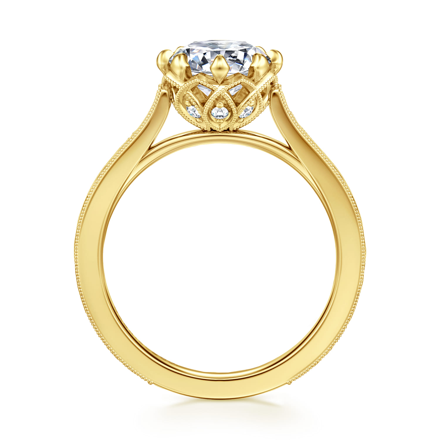 Connie - Vintage Inspired 14K Yellow Gold Round Diamond Engagement Ring - 0.07 ct - Shot 2