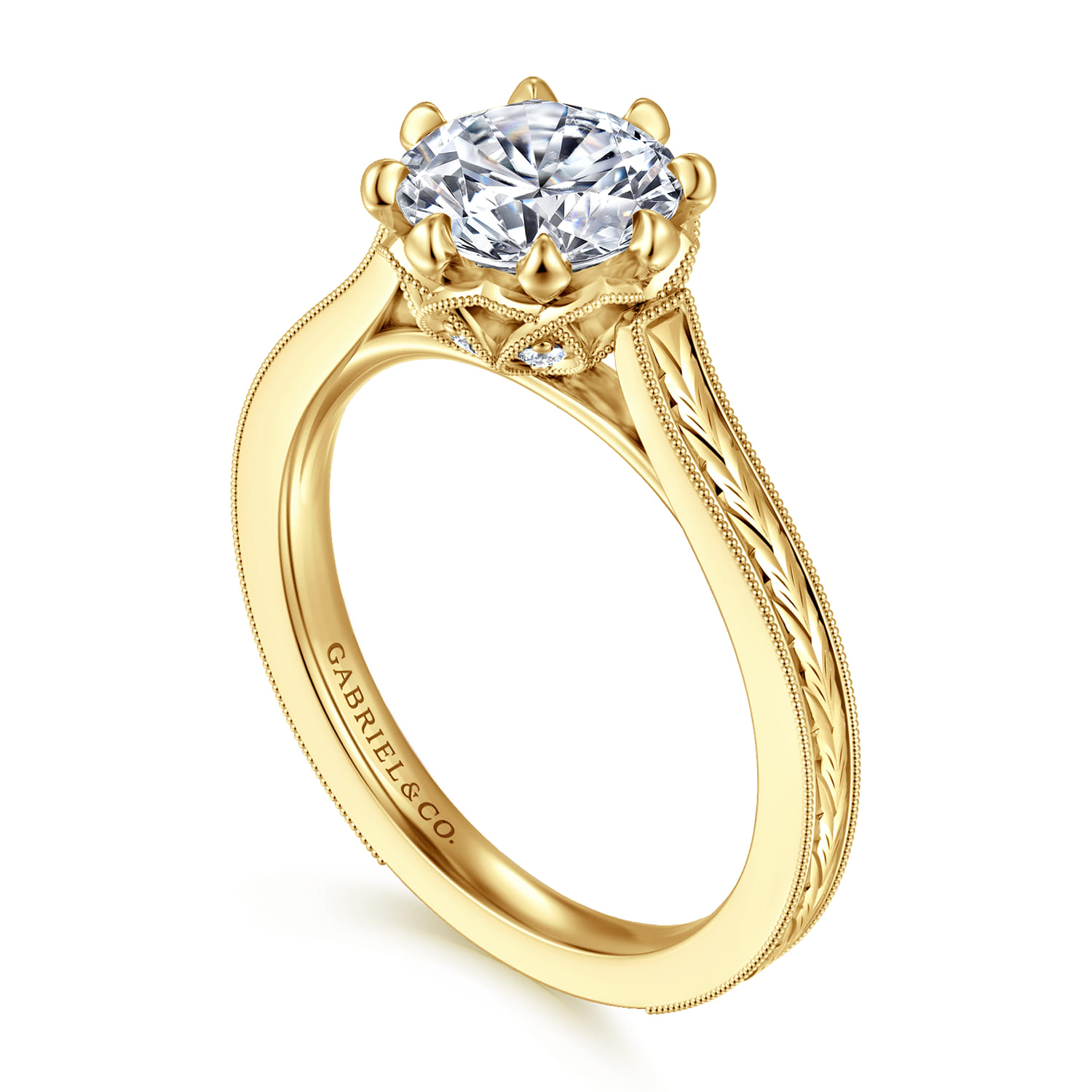 Connie - Vintage Inspired 14K Yellow Gold Round Diamond Engagement Ring - 0.07 ct - Shot 3