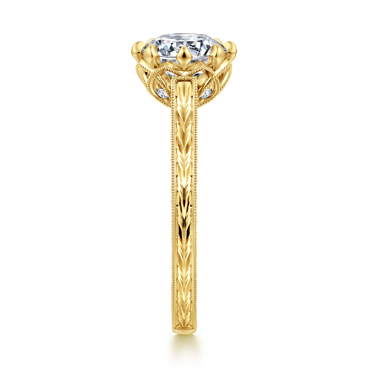 Connie - Vintage Inspired 14K Yellow Gold Round Diamond Engagement Ring - 0.07 ct - Shot 4